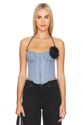 Women Tops | Lovers + Friends Domino Bustier Top Blue Tweed