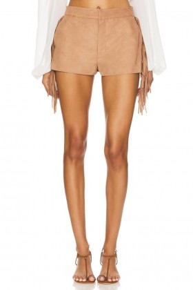  Shorts femininos | Lovers + Friends Chase Short em camurça sintética cor camelo