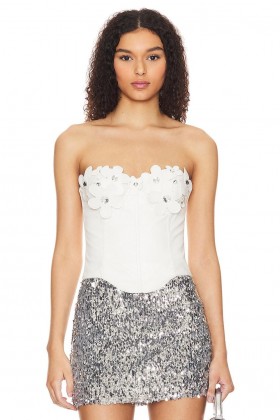  Tops femininos | Lovers + Friends Nova Bustier em couro sintético cor osso
