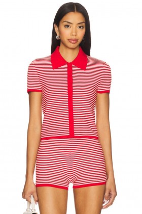  Blusas femininas | Blusa de tricô Parker da Lovers + Friends, vermelha e branca