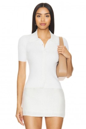  Dametopper | Lovers + Friends Barrie Kortermet Polo Cardigan Hvit