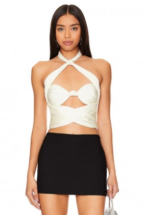  Topuri pentru femei | Lovers + Friends Sophia Wrap Halter Alb