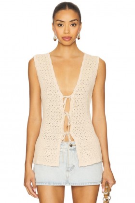  Ženski topovi | Lovers + Friends Lizzy Tie Front Vest Bež