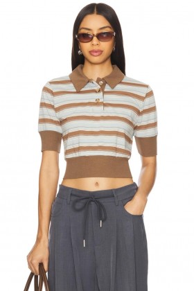  Ženski topovi | Lovers + Friends Maisy polo top s plavo-smeđim prugama