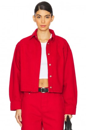  Kvinder Denim | Lovers + Friends Shorty Boxy Shirt Kirsebærrød