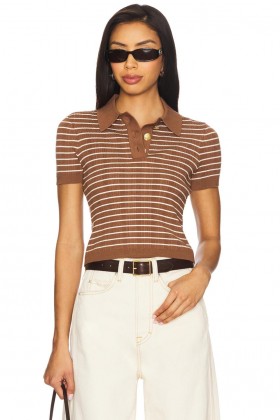  Dametrøjer og strikvarer | Lovers + Friends Camelia Stripe Kortærmet Polo Brun & Elfenben
