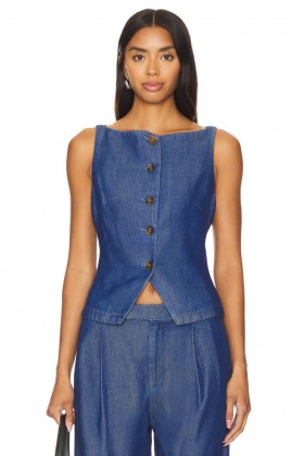  Dametoppe | Lovers + Friends Agathe-top i blå denim