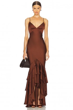  Damesjurken | Lovers + Friends Cleo Gown Chocoladebruin