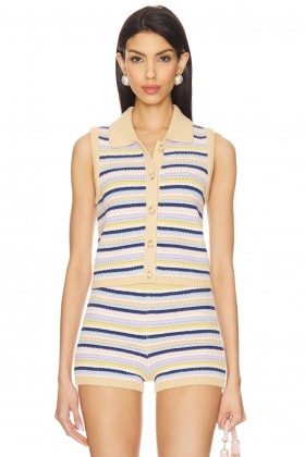  Dames Tops | Lovers + Friends Donna Polo Top Tan & Pink Multi