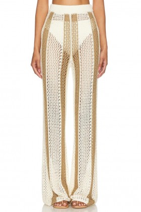  Pantalon femme | Lovers + Friends Kerim Stripe Pantalon ivoire et beige