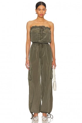  Damen-Jumpsuit | Lovers + Friends Noah Cargo-Jumpsuit Olivgrün