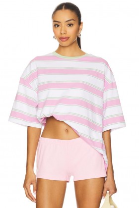  Damen-T-Shirt | Lovers + Friends Devon Tee Pink Multi Stripe