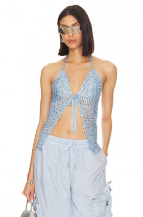  Damenoberteile | Lovers + Friends Arian Neckholder-Top mit Bindebändern, Hellblau