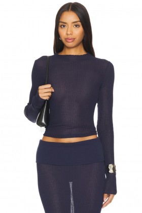  Damenoberteile | Lovers + Friends Ellison Transparentes Top Marineblau