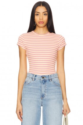  Damen-Tops | Lovers + Friends Madelyn T-Shirt, orange-mehrfarbig gestreift