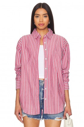  Damenoberteile | Lovers + Friends Maxy Button Up Rot & Weiß